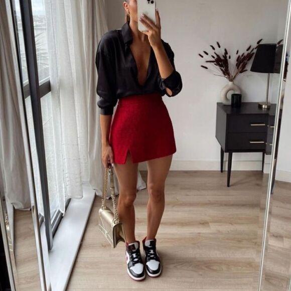 Zara Leather suede A-line miniskirt Front Pockets - Picture 4 of 11